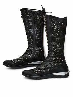 Vintage Moto Boxing Boots EUR 37 Black Leather Lace Up Zip Studded Punk Gothic.